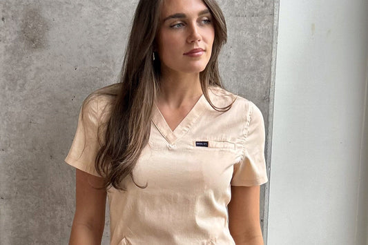 Natural lyocell scrubs on Australian nurse