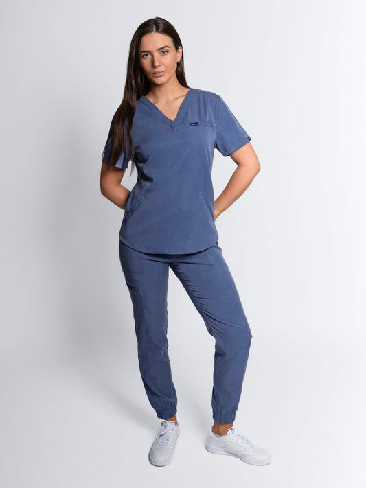 Slate Blue Three Pocket Scrub Top