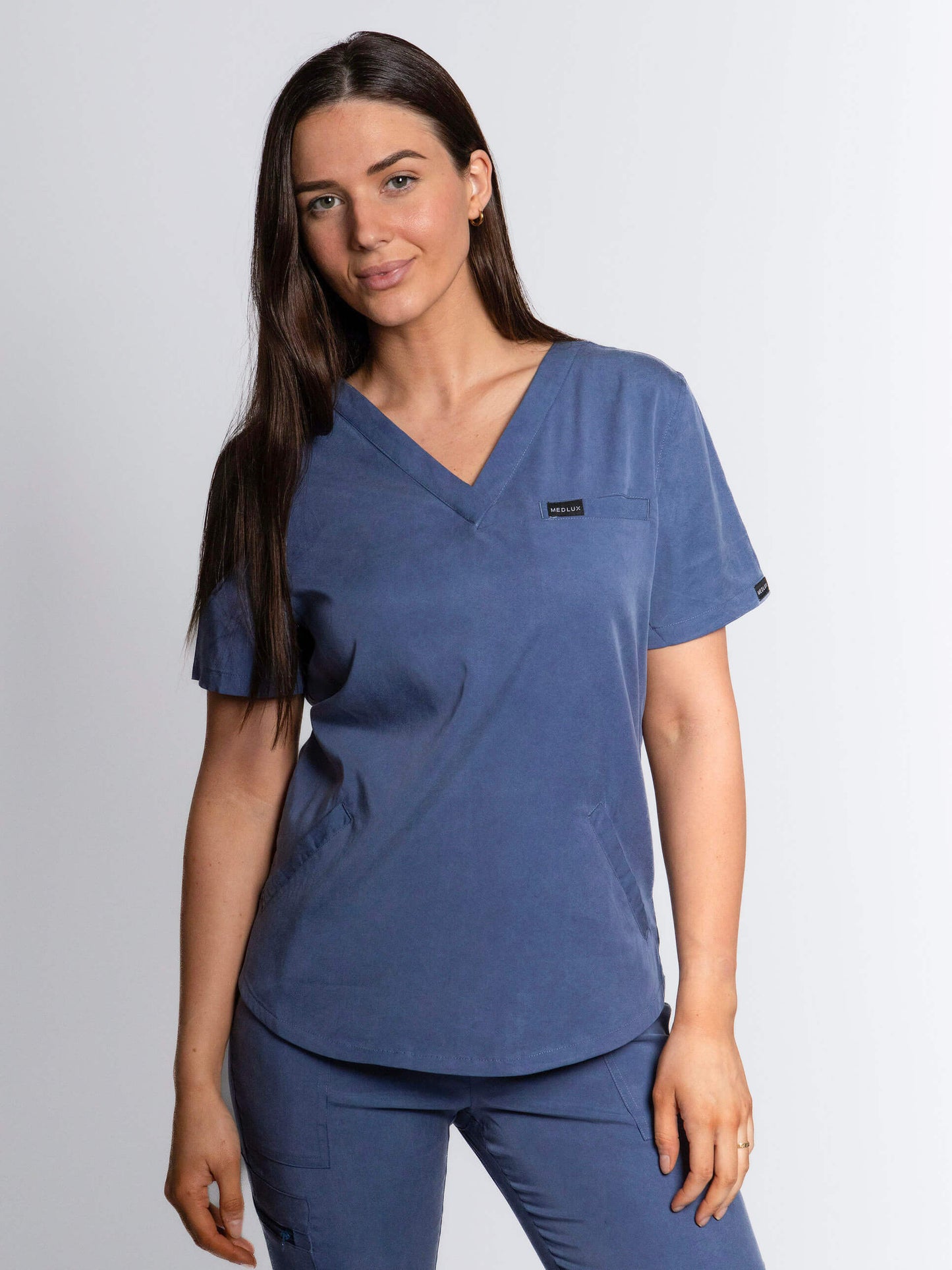 Slate Blue Three Pocket Scrub Top