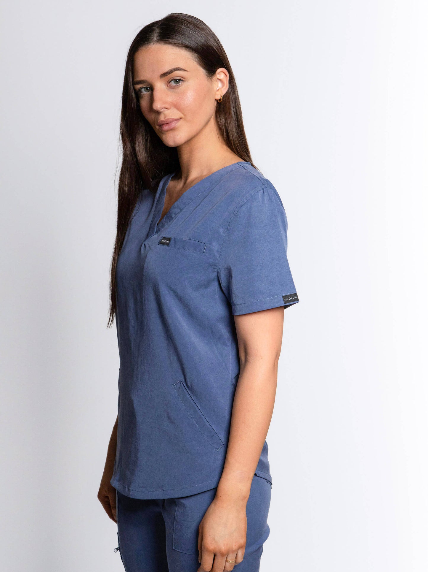 Slate Blue Three Pocket Scrub Top