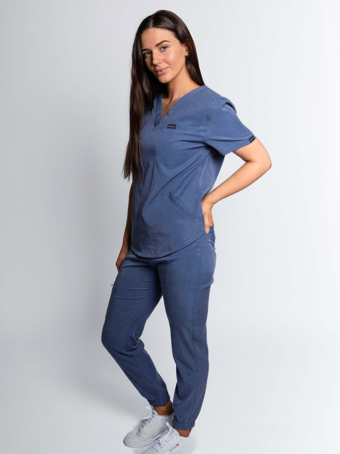 Slate Blue Three Pocket Scrub Top