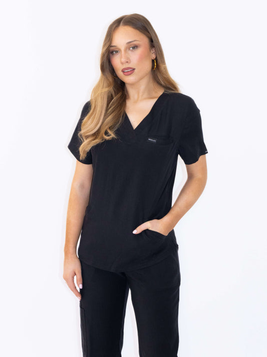 Women's Lyocell Scrub Top- Onyx Black | Medlux
